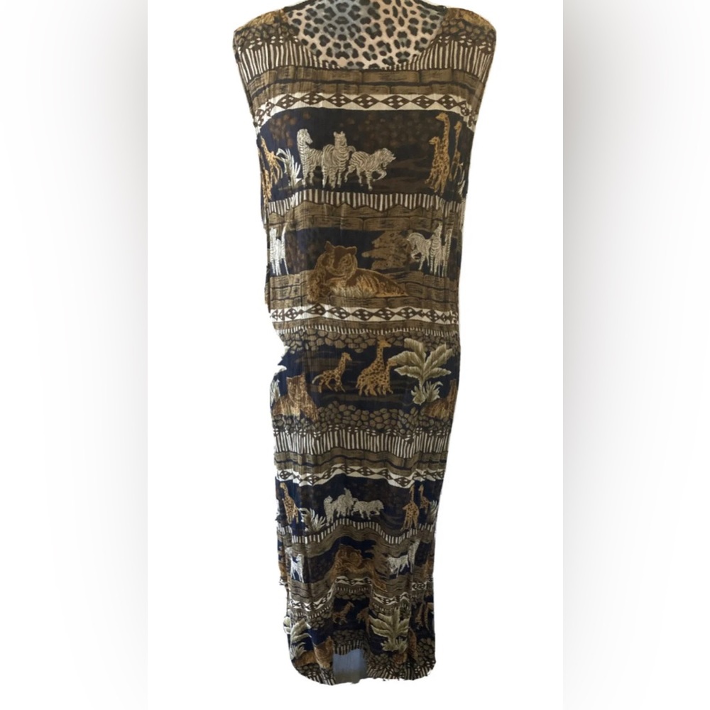 Safari african print dress women 2x xxl long maxi round neck sleeveless animals